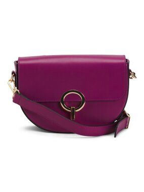 CHEVAL Made In Italy Leather Flap Over Round Buckle Crossbody